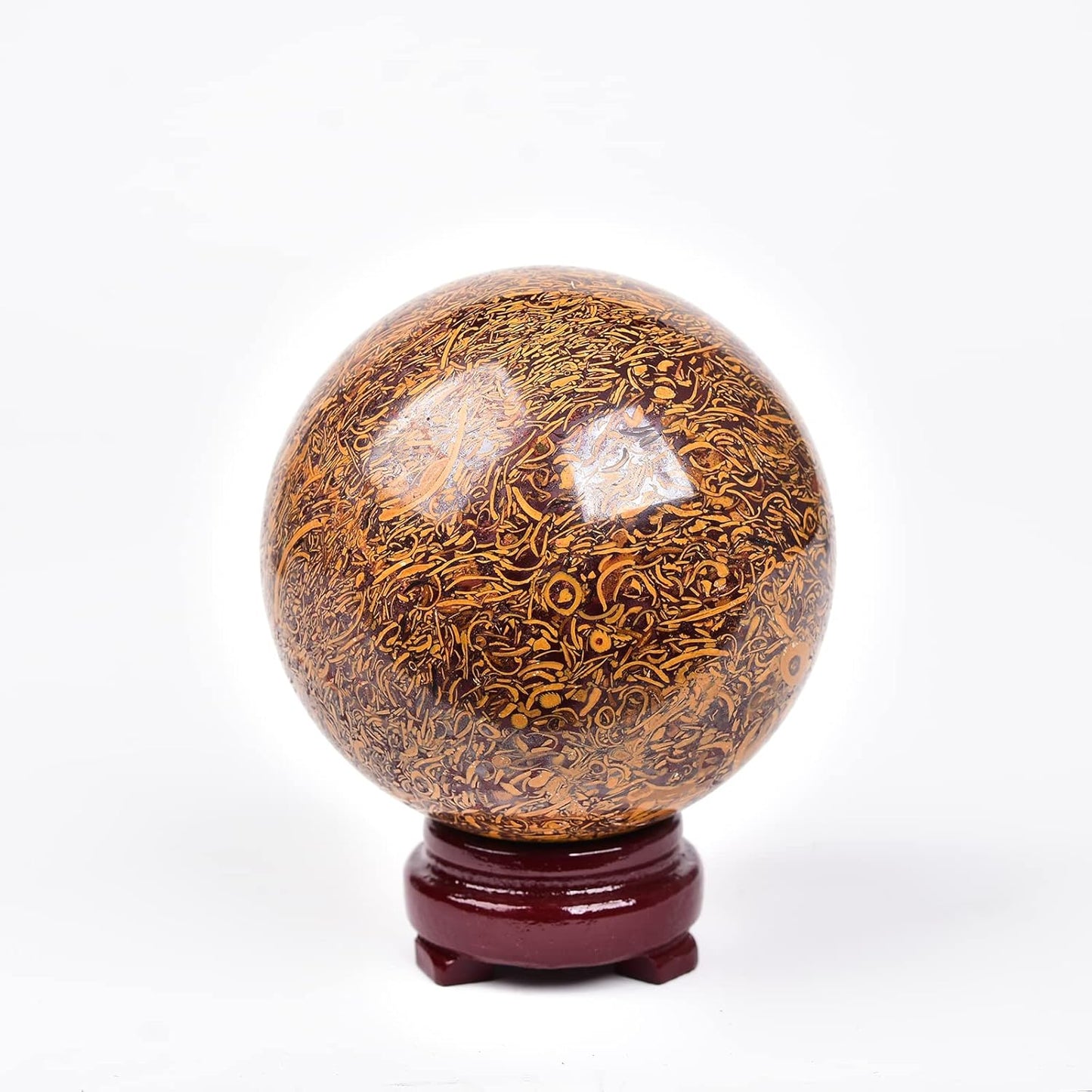 JIC Gem Golden Jade Quartz Crystal Ball Healing Crystal Gemstone Sphere with Decorative Wooden Stand for Meditation Gifts Decoration (80-90mm)