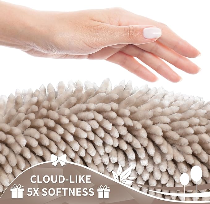 Yimobra Long Bathroom Rugs Runner 55x24 Inch, Extra Thick Soft Absorbent Chenille Bath Mat, Non Slip Machine Washable, Quick Dry Bath Rugs for Bathroom Floor, Tub and Shower, Khaki