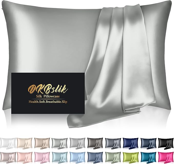 Mulberry Silk Pillow Cases King Size, Silk Pillowcase for Hair and Skin, Both Sides Natural Silk Satin Pillowcase for Sleeping Women with Zipper, Gifts for Women Men, Silver Grey