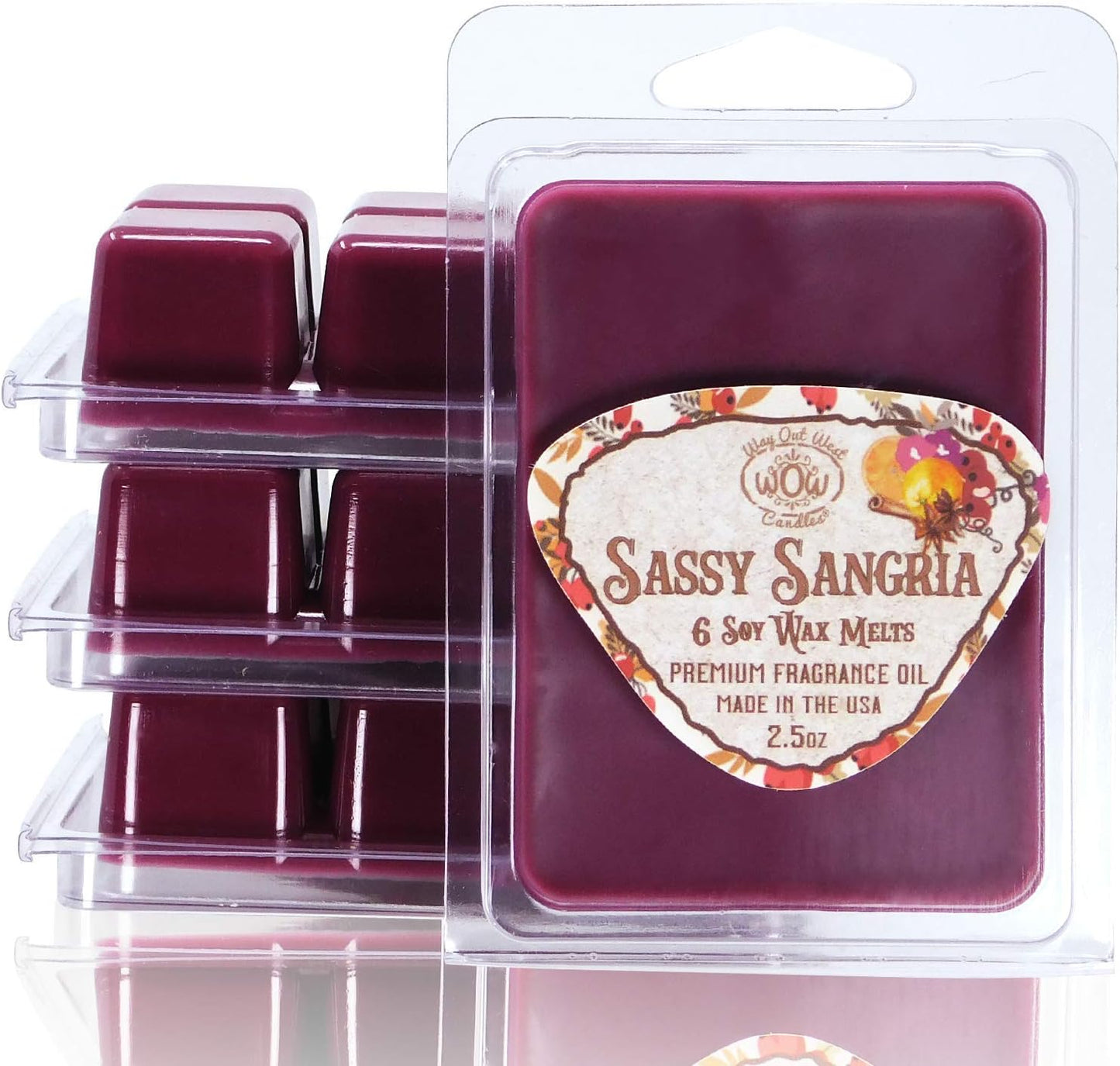 Scented Wax Melts for Wax Warmers - Highly Fragrant Air Freshener - 4 Pack Set of 6 Melt Cubes - Made in USA by Way Out West Candles (4, Sassy Sangria)