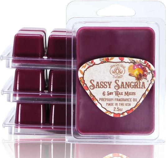 Scented Wax Melts for Wax Warmers - Highly Fragrant Air Freshener - 4 Pack Set of 6 Melt Cubes - Made in USA by Way Out West Candles (4, Sassy Sangria)