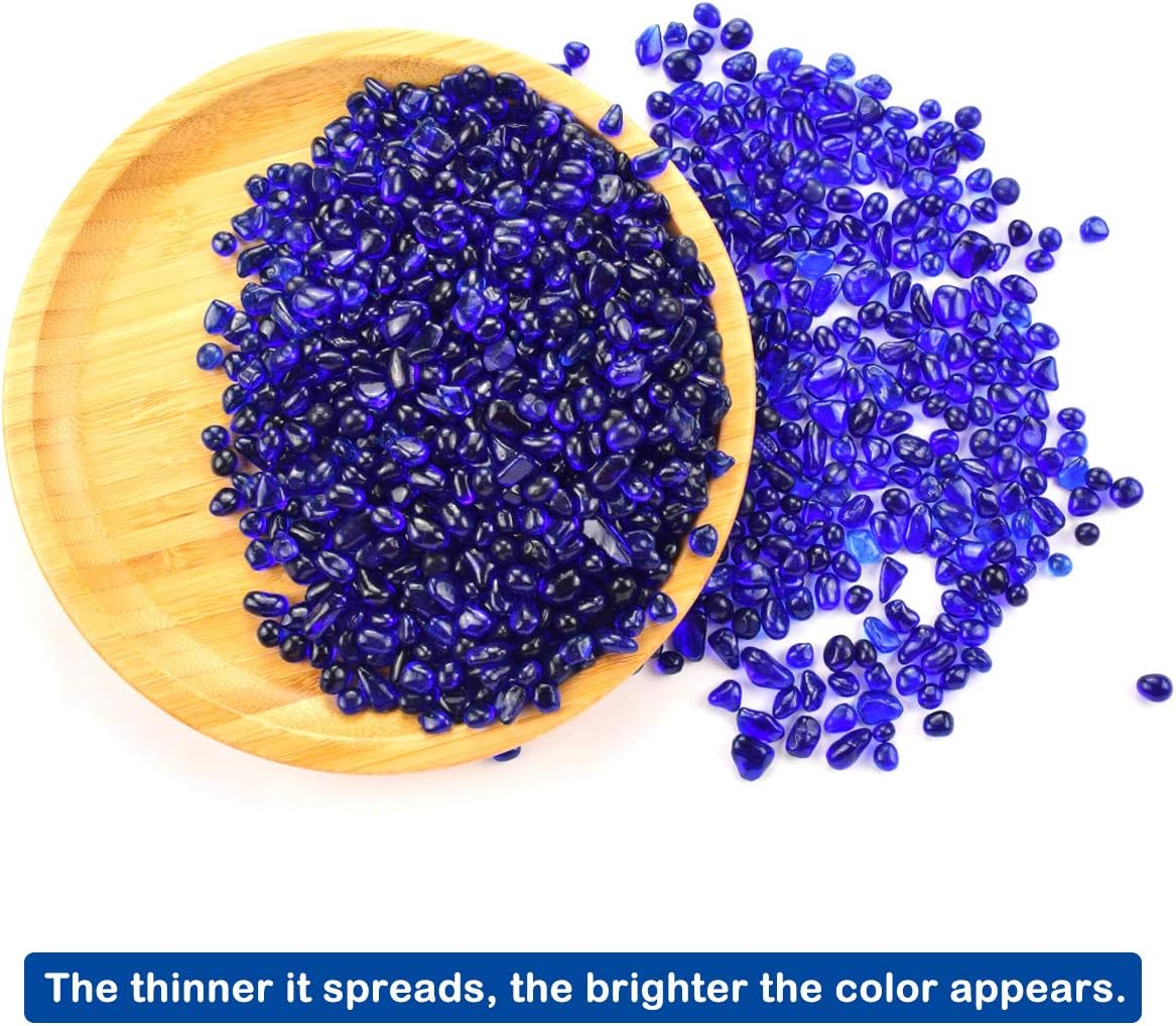 WAYBER Glass Stones, 1Lb/460g Irregular Sea Glass Pebbles Non-Toxic Artificial Gemstones for Gem Display/Vase Filler/Terrarium Flowerpot Aquarium Turtle Tank Decoration, Deep Blue