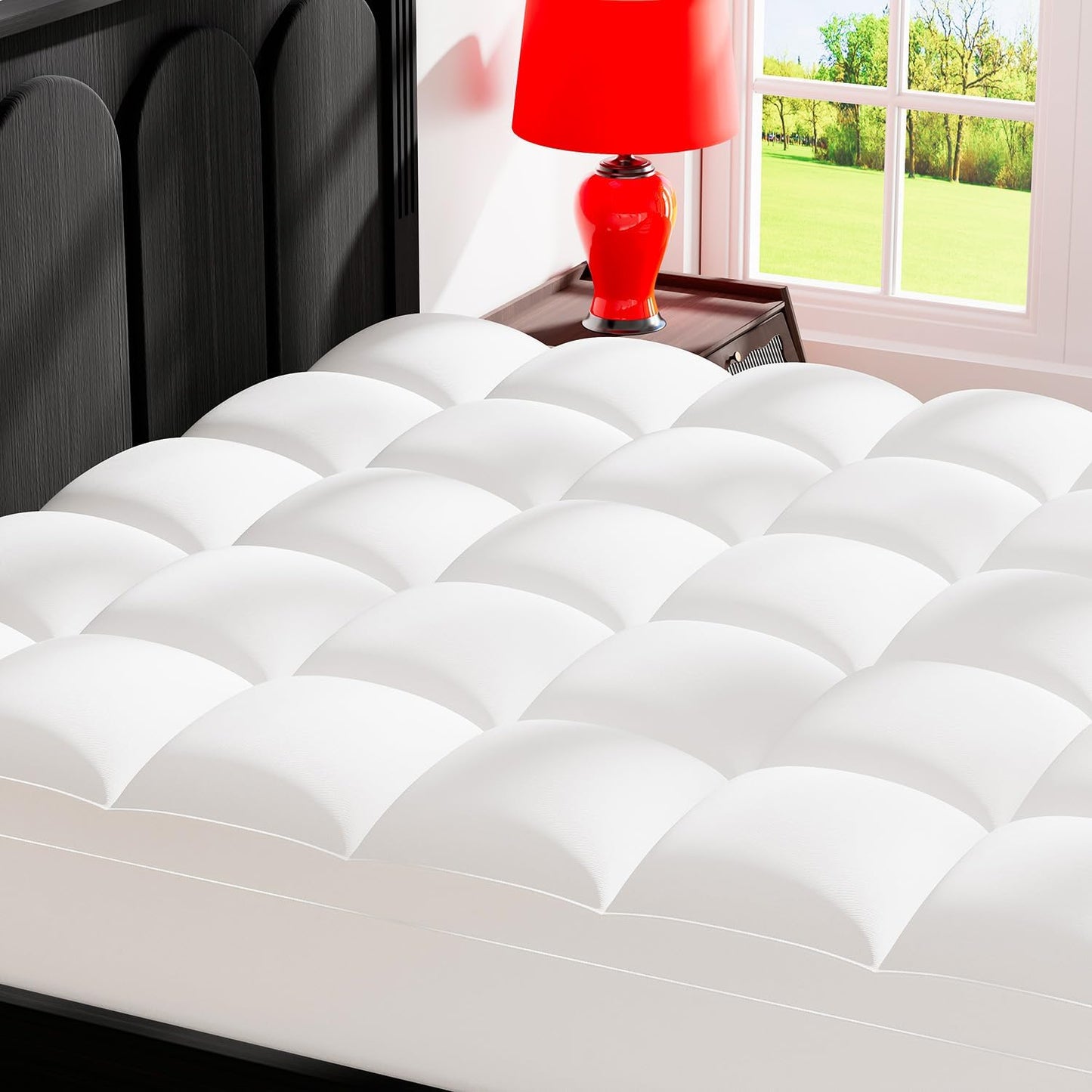 King Mattress Topper for Back Pain Relief, Extra Thick Pillow Top Plush Mattress Pad with Deep Pocket, Soft Pillowtop King Size Bed Toppers Filled Fluffy Down Alternative, White