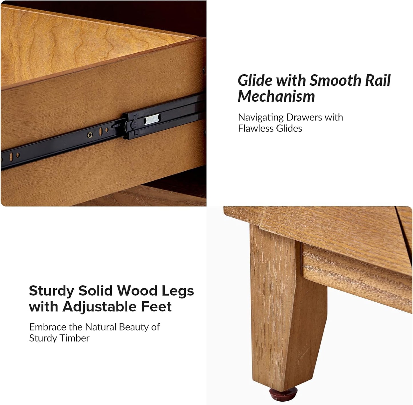 HULALA HOME Wood Nightstand Set of 2 with Charging Station 2 Drawer Dresser with Wooden Legs Mid Century Modern Bedside French Style End Table for Bedroom, Seadrift