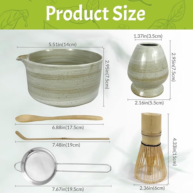 Matcha Whisk Set,6Pcs Matcha Kit Includes Matcha Whisk and Holder,Matcha Bowl with Spout,Matcha Sifter and 2Pcs Matcha Spoon,Suitable as a gift for those who like matcha (Gray)