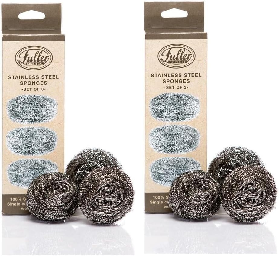 Fuller Brush Stainless Steel Scrubbing Sponges – 2-Pack (2 Sets of 3 = 6 Pieces) – Heavy Duty Kitchen Scour Sponges for Dishes, Pots & Pans