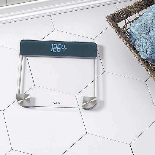 Taylor Digital Glass Bathroom Scale, Vanishing Display for Body Weight, Cyan Blue