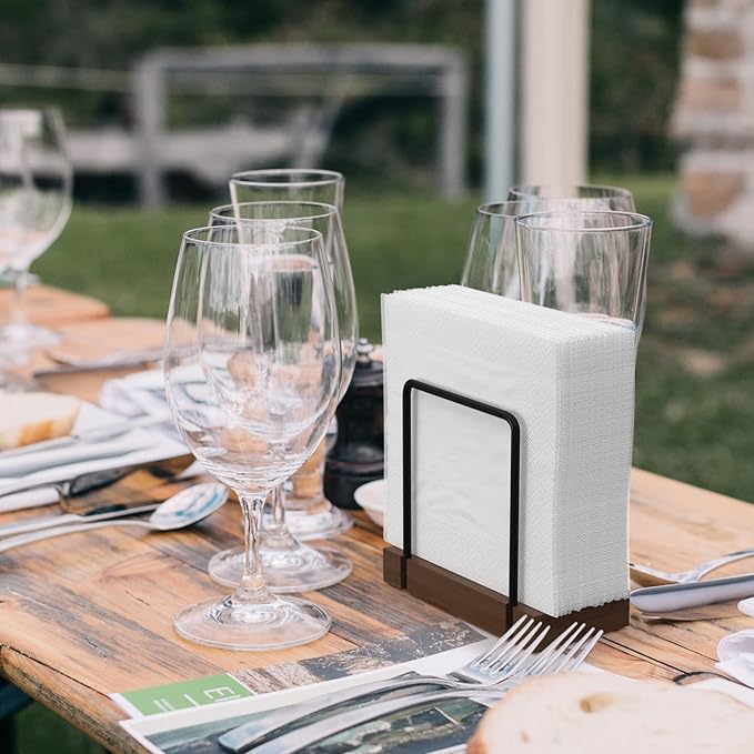 Napkin Holder for Table, Bamboo Iron Standing Napkin Dispenser for Dining Table Farmhouse Cocktail Picnic Rustic Wood Holders All Kitchen Dining Room Decor Black & Brown