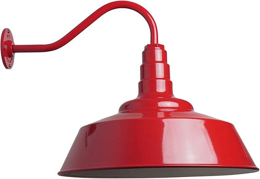 Steel Lighting Co. Redondo Barn Light | Outdoor Wall Mounted | 20 inch Dome | 16 inch Gooseneck | Large Farmhouse Warehouse Light Made in America | Red Exterior/White Interior
