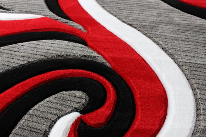 Masada Rugs, Sophia Collection Hand Carved Area Rug Modern Contemporary Red White Grey Black (5 Feet 3 Inch X 7 Feet)