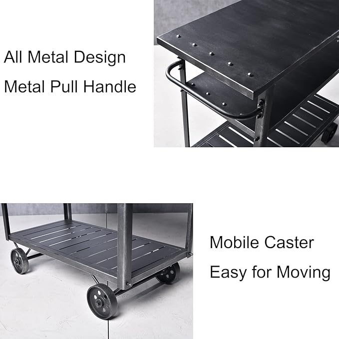 Industrial 3 Tier Mobile Bar Cart Rustic Metal Serving Cart with Wheels and Side Handles Vintage Rolling Kitchen Stand Cart-LxWxH: 36.2 * 15.75 * 30.5inch