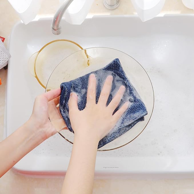 Homaxy 100% Cotton Waffle Weave Kitchen Dish Cloths, Ultra Soft Absorbent Quick Drying Dish Towels, 12 x 12 Inches, 8-Pack, Navy Blue