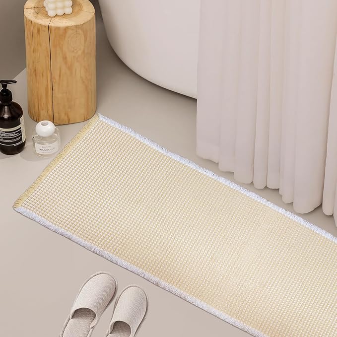ZALL Beige Waffle Bath Mat,Super Absorbent Non Slip Long Bathroom Runner Rug,Cream 24X72inch,Machine Washable Ultra Soft Floor Mats