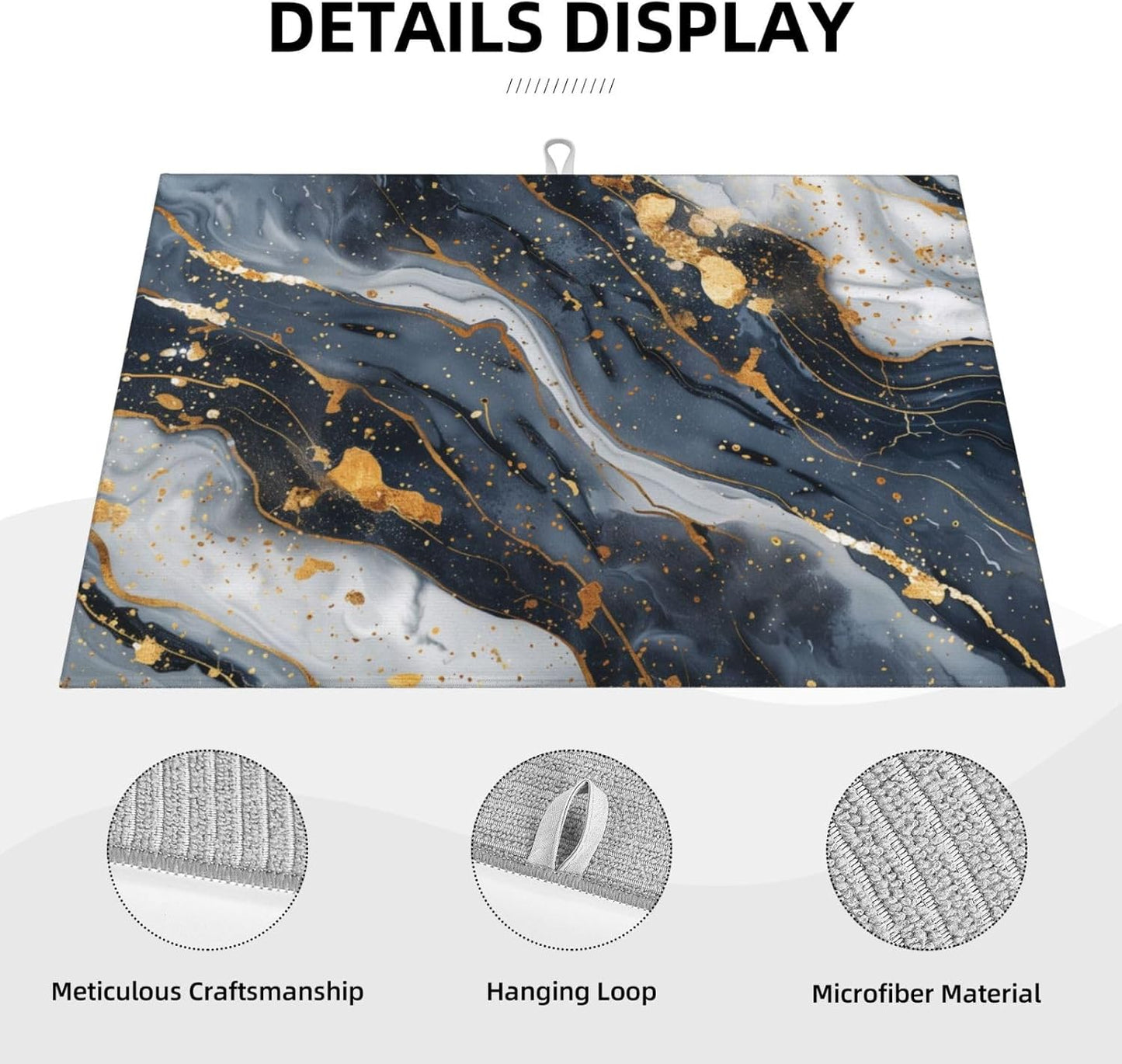 Absorbent Dish Drying Mat For Kitchen Counter, Blue Marble Microfiber Dish Drying Pad, Kitchen Gadgets For Easy Clean Multi-Use