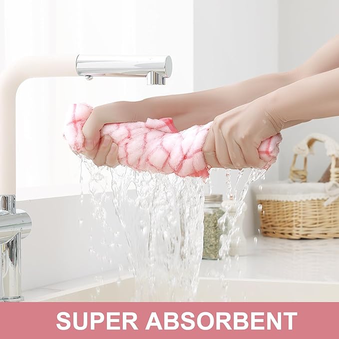 Homaxy Premium Cotton Kitchen Towels 16"x 28", Large Natural Ring Spun 390 GSM Dish Towels, Super Absorbent Terry Kitchen Hand Towels, Soft Tea Towel with Hanging Loop, Pink Check Design, 6 Pack