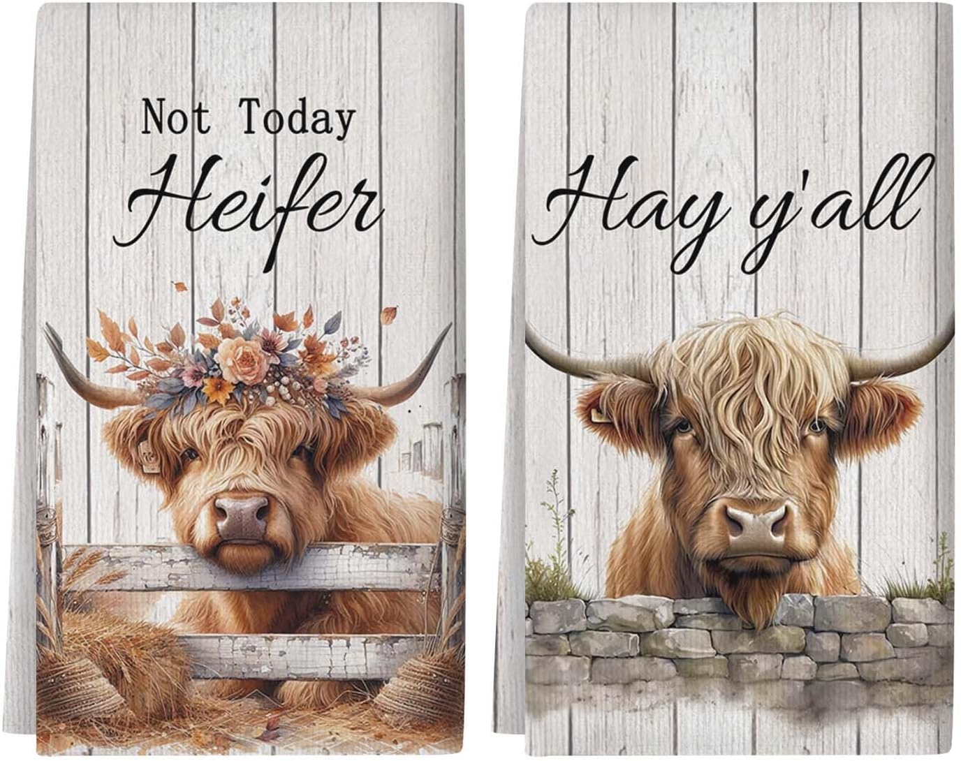 Fall Kitchen Towels Highland Cattle Kitchen Hand Towel Farmhouse Kitchen Towels Farm House Kitchen Decorations Farm Kitchen Decor 2 Pcs of 18×26 Inch