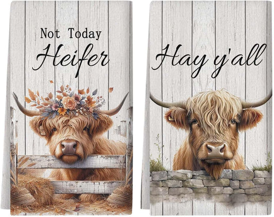 Fall Kitchen Towels Highland Cattle Kitchen Hand Towel Farmhouse Kitchen Towels Farm House Kitchen Decorations Farm Kitchen Decor 2 Pcs of 18×26 Inch
