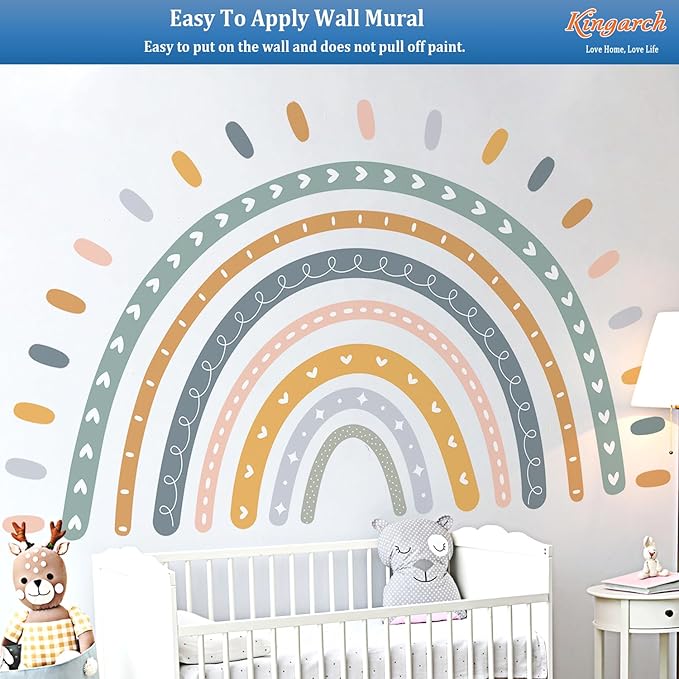 Large Cute Rainbow Wall Decals, Boho Sun Peel and Stick Fabric Nursery Wall Decor, Removable Home Room Wall Decor Murals Stickers for Kids Girls Toddler Bedroom Living Room Playroom