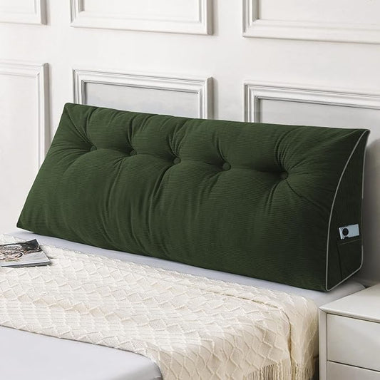 Sasttie Headboard Pillow Queen, Triangular Wedge Pillow Headboard, Wedge Headboard Pillow for Bed Sofa, Daybed Pillows for Sitting up, Reading or Working with Removable Cover, Olive Green