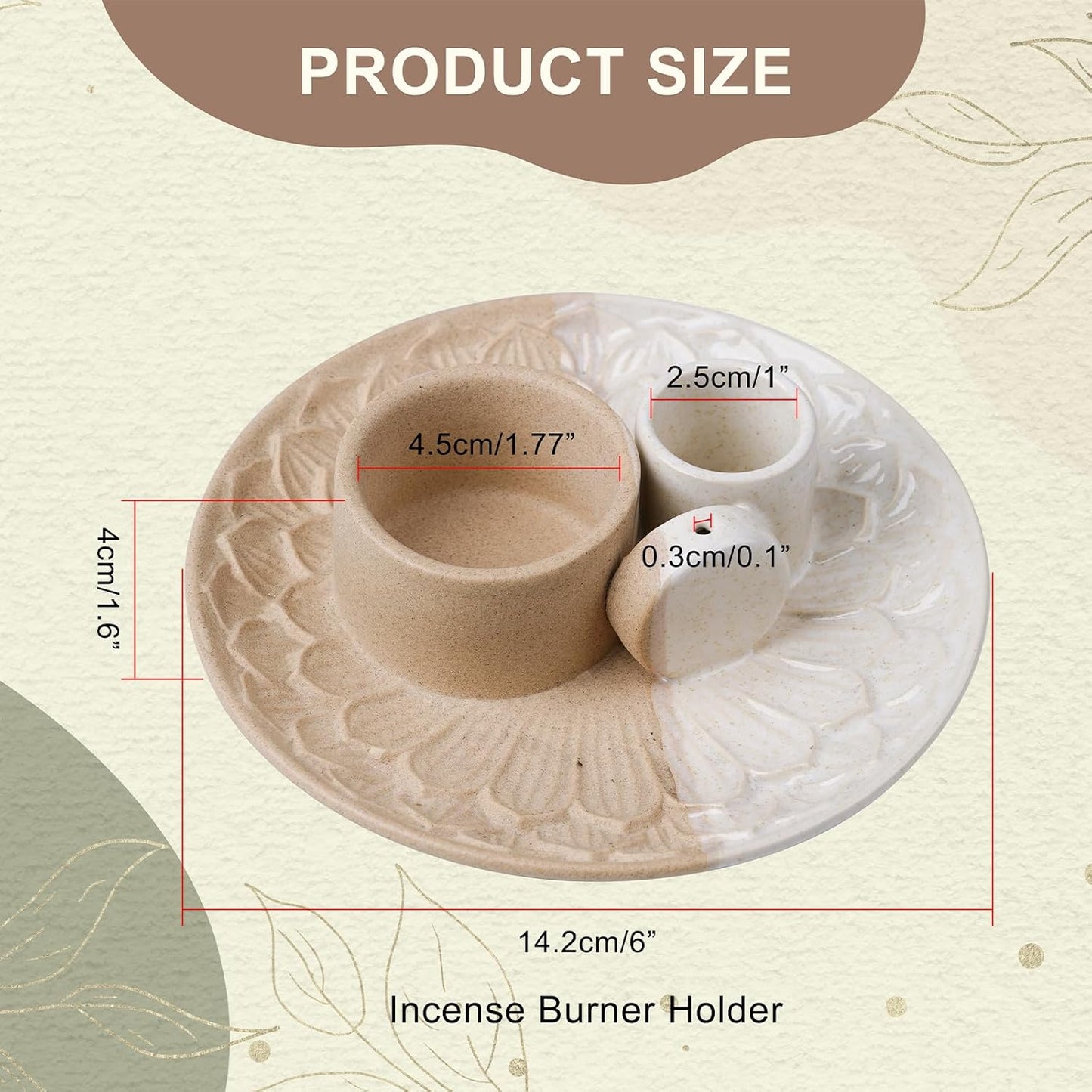 4 in 1 Incense Holder, Ceramic Incense Stick and Palo Santo Holder,Sage Holder for Burning- 5.5" Ceramic Ash Catcher Tray for Meditation and Yoga Room (Sand)