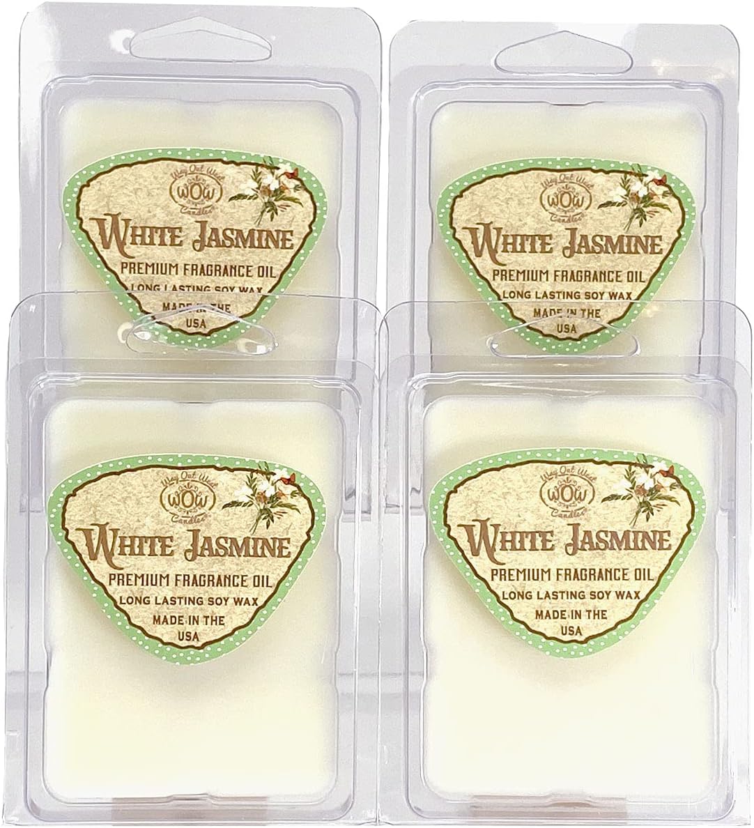Scented Wax Melts for Wax Warmers - Highly Fragrant Air Freshener - 4 Pack Set of 6 Melt Cubes - Made in USA by Way Out West Candles (4, White Jasmine)