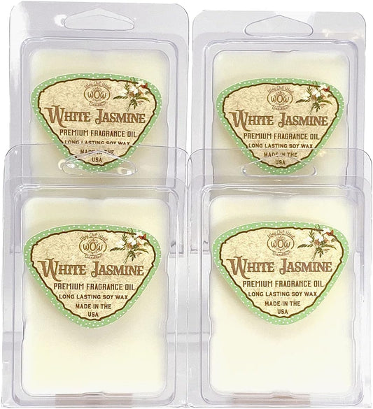 Scented Wax Melts for Wax Warmers - Highly Fragrant Air Freshener - 4 Pack Set of 6 Melt Cubes - Made in USA by Way Out West Candles (4, White Jasmine)