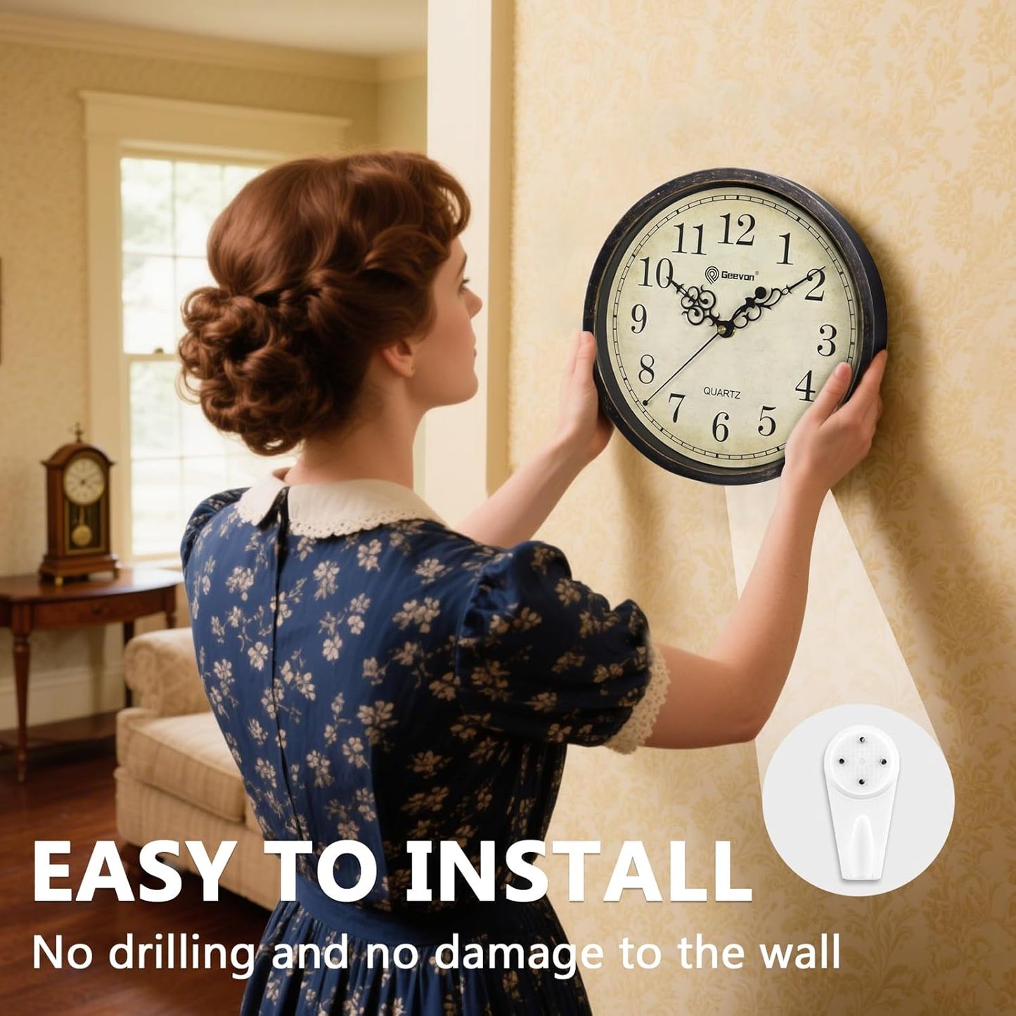 Geevon Vintage Wall Clock 10" Silent Non-Ticking Retro Round Quartz Battery Operated Decorative Clock for Kitchen, Living Room, Bedroom, Office, Classroom