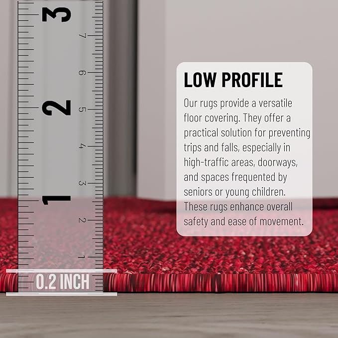 Ottomanson 2'7" x 5' Ultra-Thin Area Rug Durable Non-Slip Carpet for High-Traffic Areas - Fits Under Doors for Easy Use - Ideal for Living Room, Bedroom, Kitchen, Bathroom & Entryway, Red