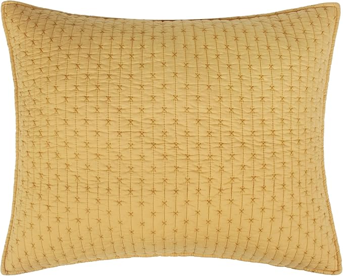Levtex Home Cross Stitch Reversible Twin XL/Twin Quilt Set (68x86in) with 1 Pillow Sham (26x20in) - Stitch Texture - Ochre - 100% Cotton Twin Size Quilt Bedding Set - Lightweight, Soft, Pre-Washed