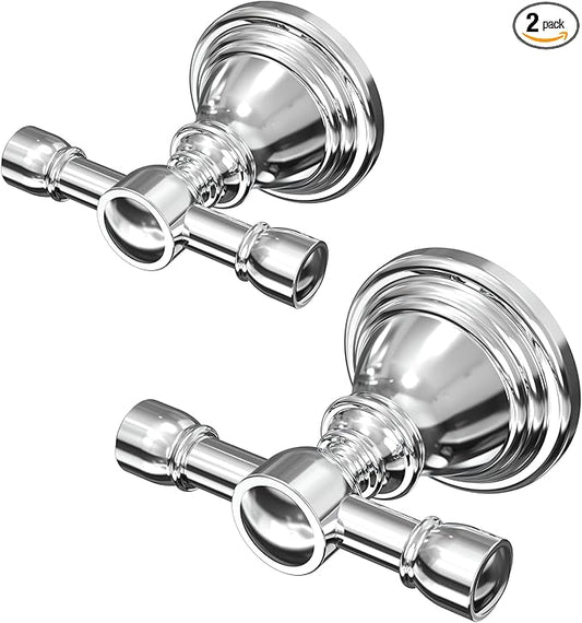 Towel Hook for Bathroom 2 Pack, Stainless Steel Robe Coat Hook Wall Mount, Heavy Duty Towel Hanger for Kitchen, Bedroom or RV (Chrome)