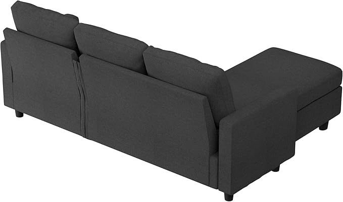 HONBAY Convertible Sectional Sofa, L Shaped Couch with Reversible Chaise for Small Space, Black