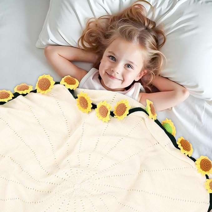 Sunflower Gifts for Women-Teacher Appreciation Gifts-Sunshine Teacher Friend Mom Sister Grandma Birthday Retirement Gifts,Thank you,Get well, Sunflower Crochet Flower Bouquet Blanket 31 Inches