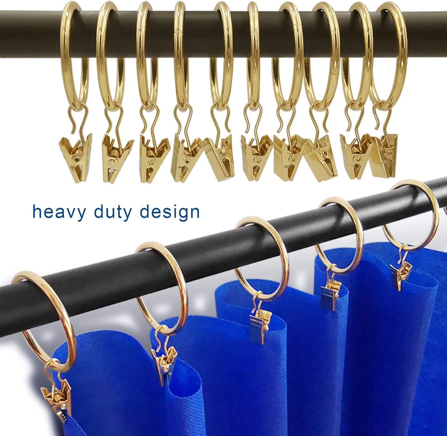 40 Pack Metal Curtain Rings with Clips, Drapery Clips Hooks, Decorative Curtain Rod Clips 1.5 in Interior Diameter, Gold