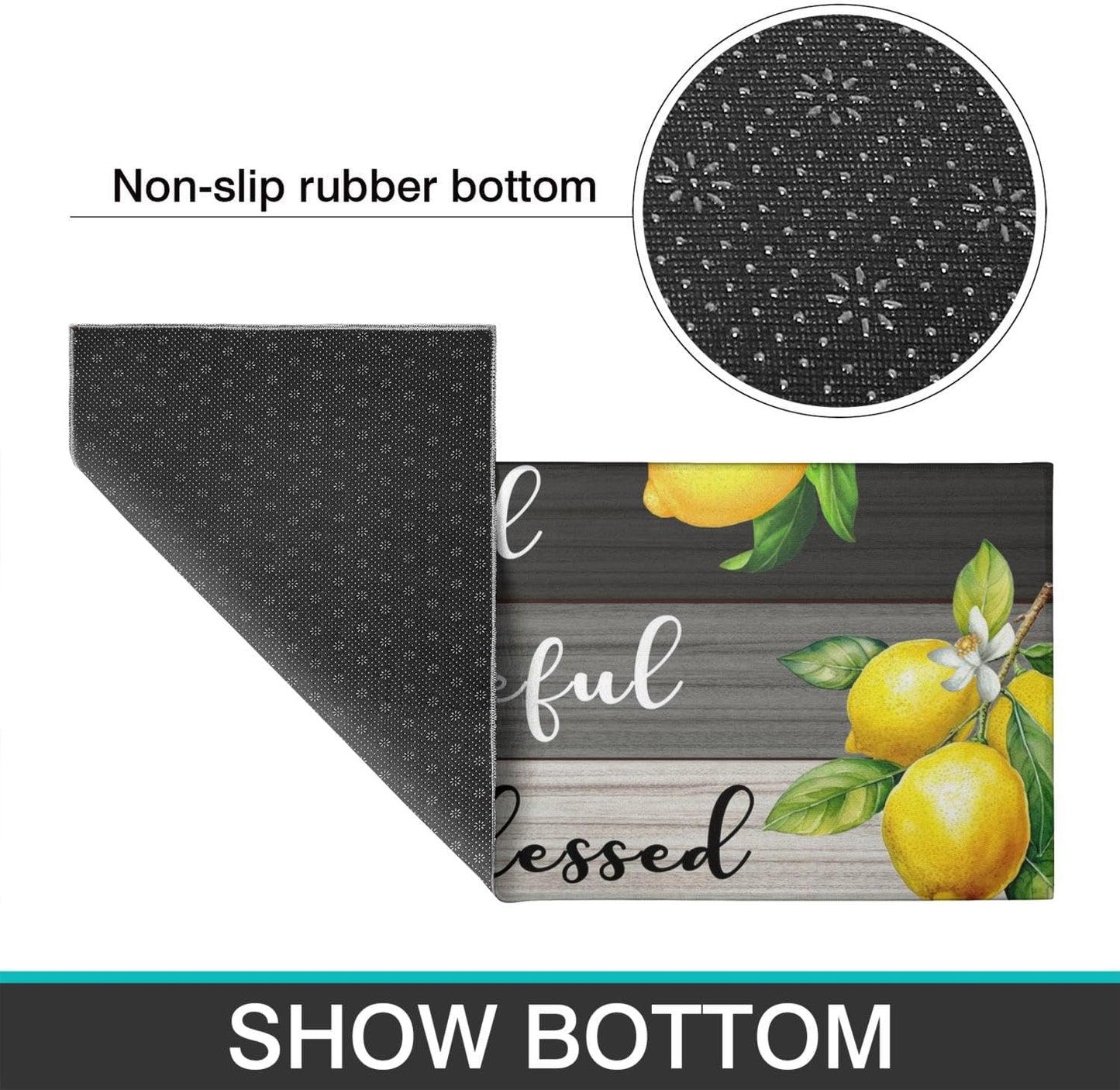 2 Piece Lemon Kitchen Decor Rugs Set, Farmhouse Country Kitchen Rugs and Mats Non Skid Washable Absorbent Microfiber Kitchen Accessories Decoration Floor Mats 17"x47"+17"x30"