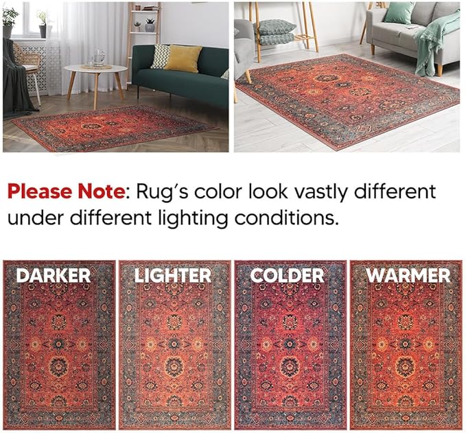 Keen Home Design 8x10 Rug - Machine Washable Area Rug with Non-Slip Backing, Ideal for Living Room, Dining Room, Bedroom - Vintage, Easy Clean, Durable, Low Pile Rug - (8' x 10')