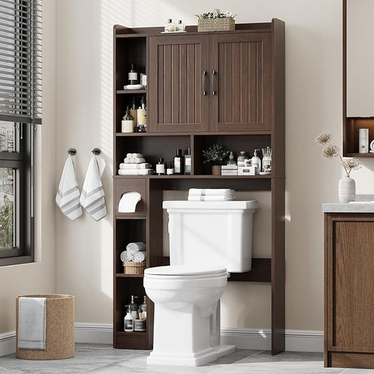 Over The Toilet Storage Cabinet, Farmhouse Storage Cabinet Over Toilet with Barn Door，Home Space-Saving Toilet Rack, for Bathroom, Restroom, Laundry