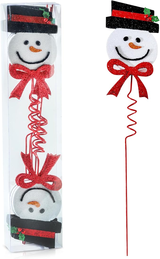 6Pcs Red Black Snowman Head Picks, Christmas Tree Decoration, Ornaments for Home Office Party