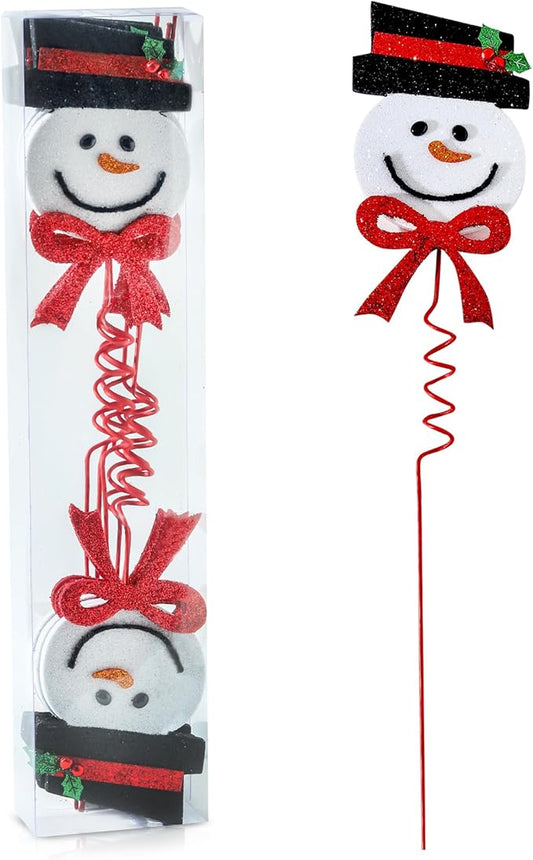 6Pcs Red Black Snowman Head Picks, Christmas Tree Decoration, Ornaments for Home Office Party