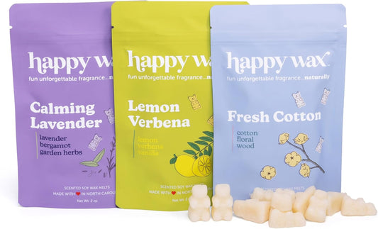 Happy Wax Fresh Mix Collection Premium Scented Non-Toxic, Pet-Friendly Wax Melts - 6 oz Set with Cotton, Lemon Verbena, and Calming Lavender Scents