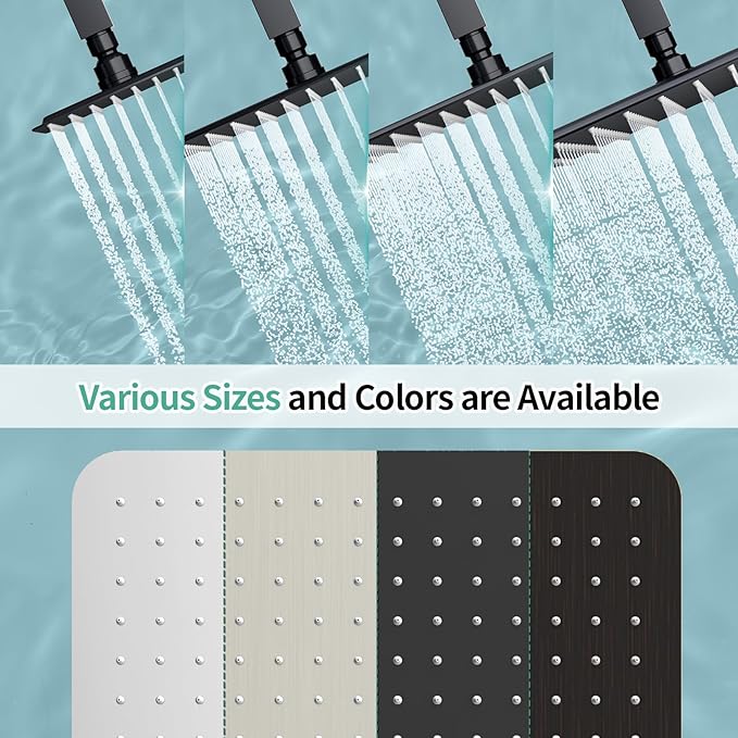 SR SUN RISE Luxury 16 Inch Extra Large Square Stainless Steel Shower Head High Pressure Rainfall Showerhead Ultra Thin Water Saving Matte Black 2.5 Gpm