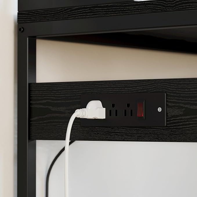 IRONCK Bakers Rack with 2 Storage Cabinets and Power Outlet, 45.3 Inch Industrial Coffee Bar Cabinet Shelves, Kitchen Microwave Stand with Storage, Vintage Black