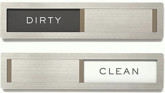 Clean dirty magnet for dishwasher, Kubik Letters Premium Stainless Steel Grade 304, Kitchen Organizers and Storage Decor Accessories, Extra Adhesive Tapes Included.