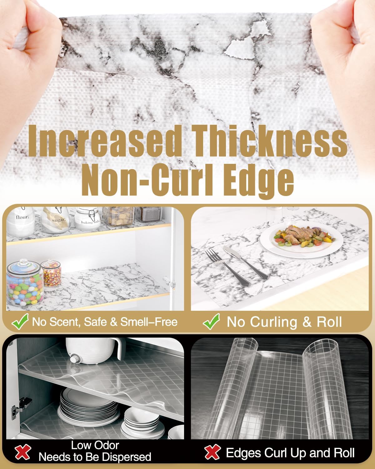 Drawer and Shelf Liner, Non-Adhesive Kitchen Cabinet Liners, Non Slip Shelf Paper Waterproof Washable Thickened for Dresser Pantry Shelve Bathroom Protector