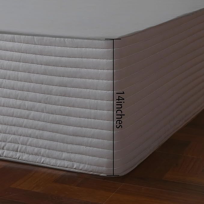 King Bed Skirt-Box Spring Cover with 14 Inch Tailored Drop,Wrinkle and Fade Resistant Hotel Wrap Around Bed Skirts，Bed Frame Cover (Horizontal Stripe Gray, King)