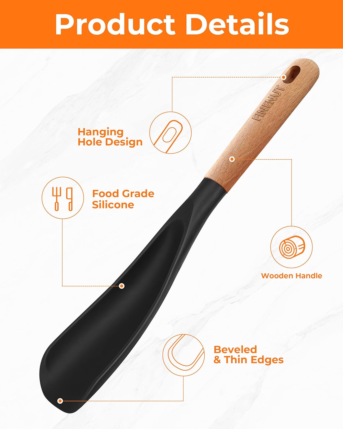 Multifunction Silicone Spatula Spoon 2-Pack Dual-Use-Heat-Resistant 446°F BPA-Free Non-Toxic Cooking for Non-Stick Cookware,Rice Cookers,Wooden Handle Scoop/Serve Meal/Rice Spoon Set (Black)
