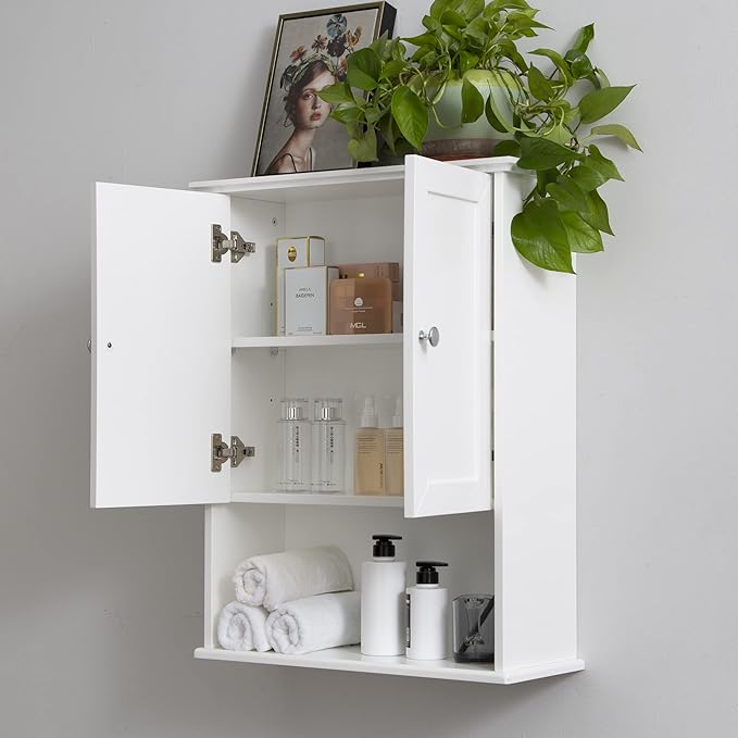 White Bathroom Wall Cabinet Over The Toilet Storage Cabinet, 24x30 Inch Wood Medicine Cabinets Wall Mounted Bathroom Cabinet with Doors for Laundry Room, Bedroom Kitchen
