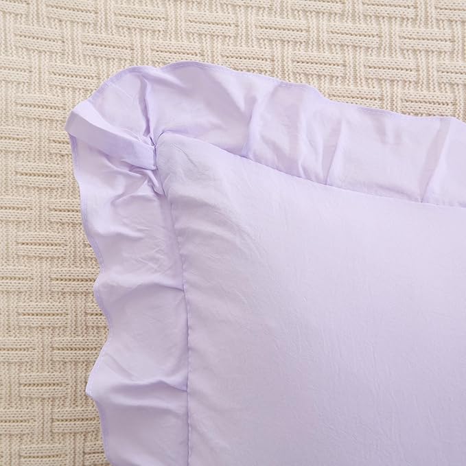 Merryword Lilac Purple Pillowcases King Size Ruffled Pillow Shams Set of 2 Cute Pillowcases Light Purple Shabby Chic Pillow Cover 2 Pack