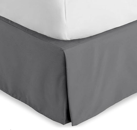 Bare Home Full Bed Skirt - 15-Inch Tailored Drop Easy Fit - Bed Skirt for Beds - Center & Corner Pleats (Full, Grey)