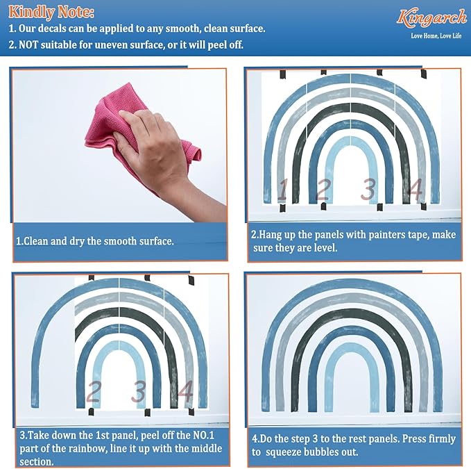 Large Boho Rainbow Wall Decals, Colorful Peel and Stick Fabric Nursery Wall Decor, Removable Home Room Wall Decor Murals Stickers for Kids Girls Toddler Bedroom Living Room Playroom