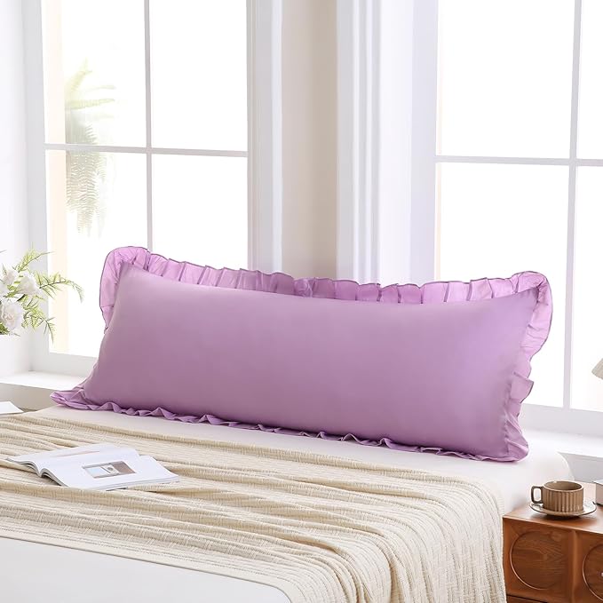 Merryword Lavender Purple Body Pillow Cover 20x54inches Long Pillowcase Ruffled Pillowcases Shabby Chic Ruffled Fringe Decor Body Ruffled Pillow Sham Cute Pillowcase